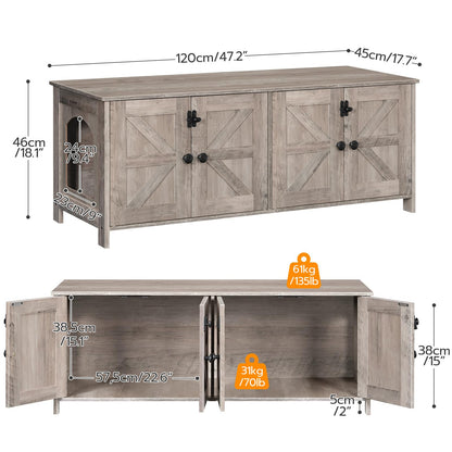 HOOBRO 47.2" Litter Box Enclosure for 2 Cats, Hidden Litter Box Furniture with Double Rooms, Wooden Cat Litter Box Enclosure, Dual Litter Box Design, Large Cat House for 2 Cats, Greige BG32MW - WoodArtSupply