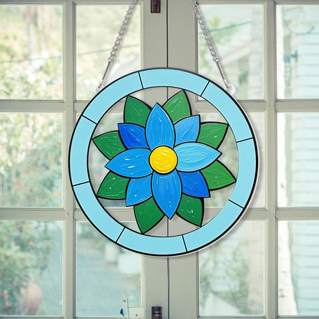 47 Pcs Stained Glass Painting Starter Kit Suncatcher Craft DIY Window Paint Art Including 7 Colors 12 Suncatchers 12 Patterns 12 Chains 4 Tool Set for DIY Project Spring Home Birthday Party Activities Watersay