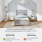 Giantex Trundle Bed Twin, Wood Day Bed Frame with Headboard & Footboard, Wooden Slats Support, Pull Out Bed, Twin Bed with Trundle for Kids Teens Adults, Grey Giantex