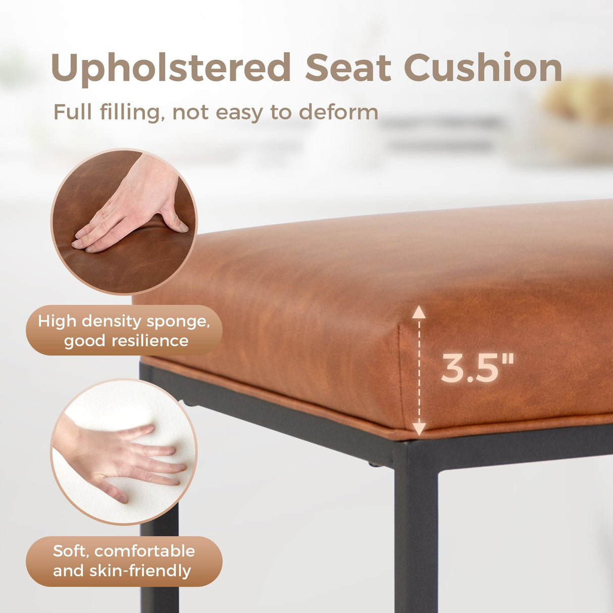 MAISON ARTS Counter Height Bar Stools Set of 3 for Kitchen Counter 24 Inch Backless Modern Barstools Industrial Upholstered Faux Leather Stools Farmhouse Island Chairs, Brown MAISON ARTS