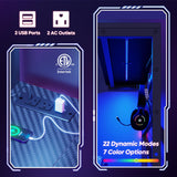 Bestier L Shaped Gaming Desk with Power Outlets, 51 inch Large LED Computer Desk Reversible Corner Desk with 4 Tiers Storage Shelves, Gamer Desk with Headset Hooks and Cup Holder, Carbon Fiber Black Bestier