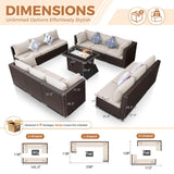 BULEXYARD 13 Piece High Back Wicker Patio Furniture Sets with Fire Pit, All-Weather Heavy Duty Outdoor Seating Set Modular, Extra Deep Wide 12-Person Sectional Couch Sofa for Backyard, Brown & Beige BULEXYARD
