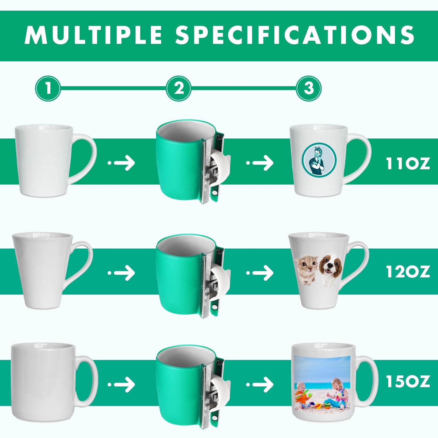 3 Pieces 3D Sublimation Silicone Mug Wraps, Mug Mold Cup Clamp Transfer Mug Clamp Fixture for Printing Mugs Sublimation Heat Transfer Machine (Green,11 oz, 12 oz, 15 oz)