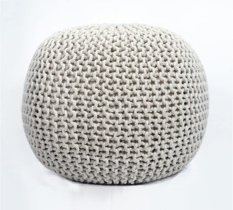 FRELISH DECOR Round Pouf Ottoman Hand Knitted 100% Cotton Pouf Foot Stool - Knitted Bean Bag - Floor Chair for Living Room Bedroom - Foot Rest for Couch (20 Diameter x 14 Height) - Natural FRELISH DECOR