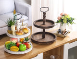 Farmhouse Wooden Decorative Two Tiered Trays+ Pu Leather Tray,Wood 2 Tier Serving Tray Stand for Rustic Table Centerpiece,Kitchen Decor,Coffee Bar, or Cupcake Stand (White) TANYRE