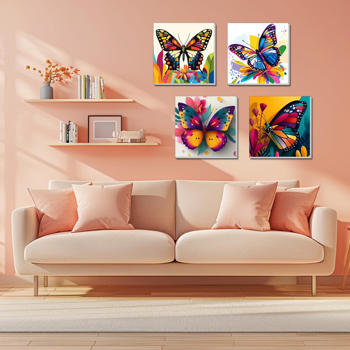 4 Pack Paint by Numbers Kit for Kids, Girls Color by Number Painting Kits for Kids Ages 8-12 Butterfly Paint by Numbers with Framed Canvas Children DIY Paints by Number Kits for Beginners 8x8 Inch AILIBUT