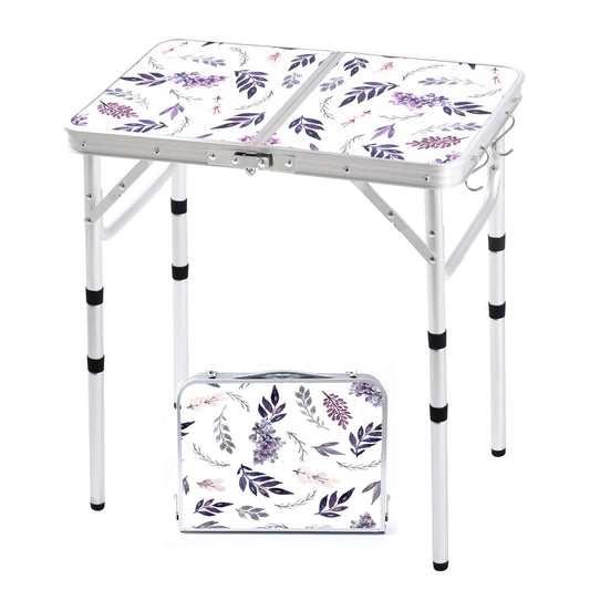 Yriuat Folding Camping Table 2ft Portable Pinic Table Adjustable Height Table Small Card Table Aluminum Foldable Lightweight with Carry Handle for Outdoor Indoor Hiking Camp BBQ Beach (Misty Lilac)