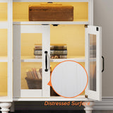 WAMPAT Farmhouse TV Stand for TVs Up to 75 inch, 4-Door Glass and Wood Universal TV Console with 9 Storage Cabinets, White Entertainment Center Table for Living Room Bedroom，White 70'' WAMPAT