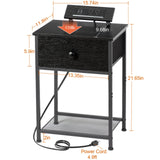 AMHANCIBLE Night Stand, Black Nightstand Set of 2, Small End Tables Living Room with Charging Station, Slim Bed Side Table with Fabric Storage Drawer for Bedroom, Small Space, HET03SDPBK AMHANCIBLE