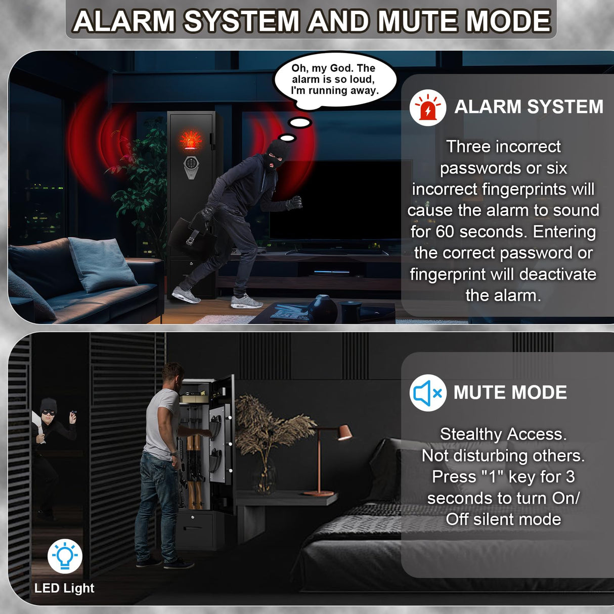 Marcree Gun Safe for Home Rifle and Pistols, Quick Access Biometric Rifle Safe with Dual Alarm & Mute Mode, Gun Cabinets for Rifles and Shotguns, Rifle Safe with 2 Movable Gun Racks, Pistol Pockets Marcree
