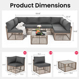 Pamapic 7 Pieces Outdoor Sectional, All-Weather PE Rattan Patio Furniture Set, Outdoor Furniture Set with Washable Cushions Covers, Brown Rattan, Gray Cushion Pamapic