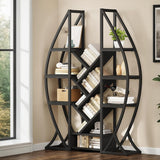 GOOBED Oval Bookshelf, Triple Wide 5 Tier Etagere Bookcase, Industrial Display Shelves Tree Bookshelf for Living Room, Bedroom, Home Office, Black GOOBED
