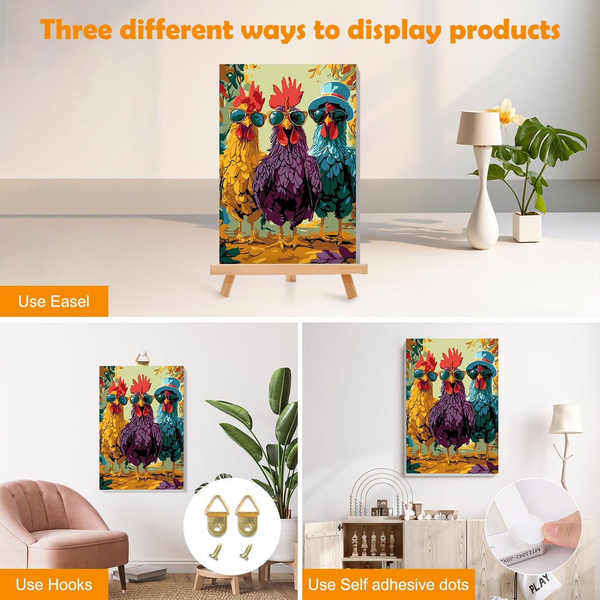 MOGTAA Chicken Paint by Numbers Kit for Adults Beginners with Frame, Animal Adult Paint by Number Kits on Canvas with Easel, Easy DIY Oil Painting Kits for Home Decor, 8x12in MOGTAA