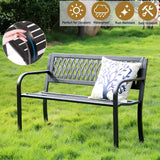BestShop Patio Bench - Outdoor Metal Garden Bench with Armrests, 480lbs, Cast Iron, Sturdy Steel Frame, Black BestShop