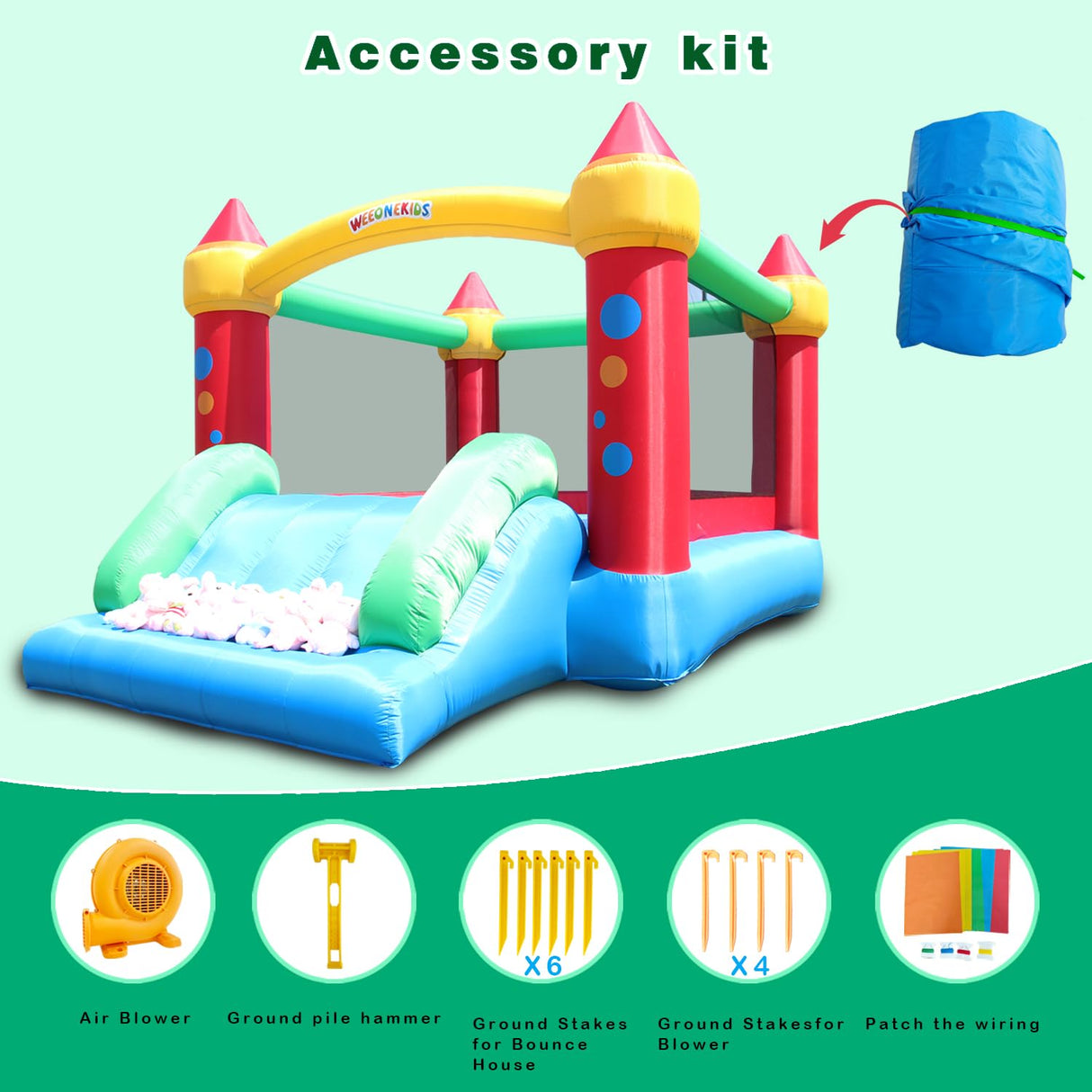 WeeOneKids Air Bounce House, Inflatable Bouncer with Air Blower and Slide, Jumping Family Backyard Bouncy Castle with Extra Thick Material weeonekids