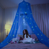 Blue Canopy Bed, Blue Bed Canopy with Glow in The Dark Stars for Girls, Boys, Kids and Babies, Net Use to Cover The Baby, Kid Bed, Girls Bed Or Full Size Bed, Fire Retardant Fabric Bollepo