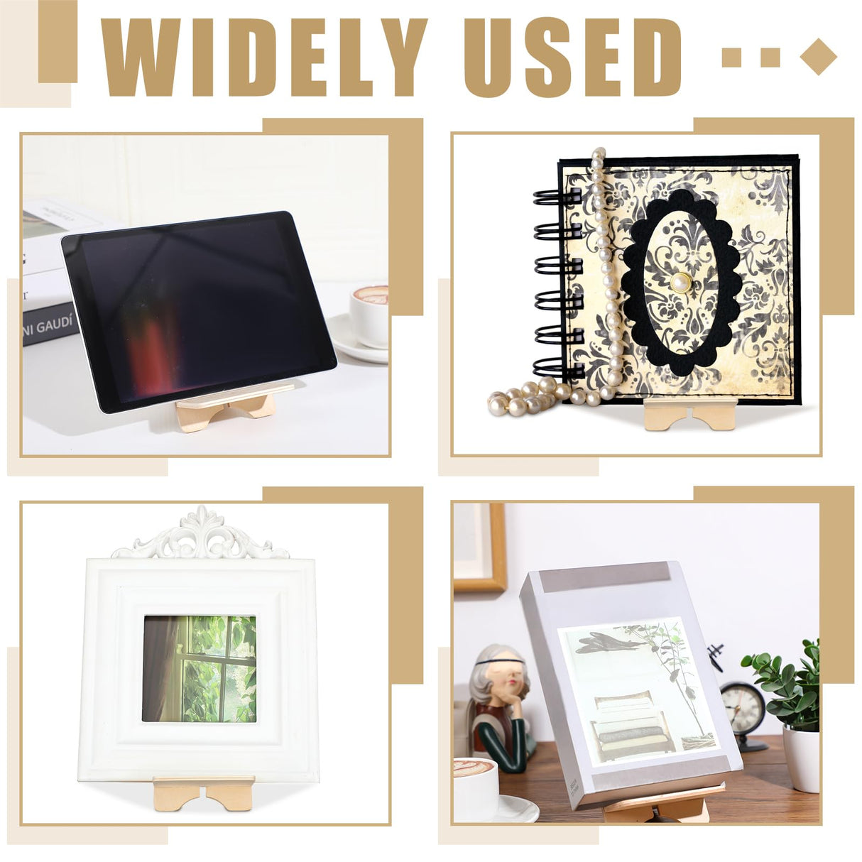 Memorywuu 4 Pack Wooden Book Stand for Display Book Holder Easel Stand Collector Display Back to School Gift for Home Office Album CD Magazine Comic Postcard Picture Artworks Memorywuu