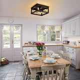 eyassi Wooden Flush Mount Ceiling Light, 4-Light Rustic Farmhouse Light Fixtures, Industrial Square Ceiling Light Fixture with E26 Socket for Kitchen Entryway Living Room Dining Room Bedroom eyassi