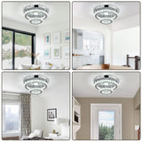 RHEAFON 9.8 Inch Mini Chandelier Light Fixture Round LED Crystal Ceiling Light Flush Mount Crystal Chandeliers for Bedroom Kitchen Foyer Closet Hallway Light, 6500K Cool White RHEAFON