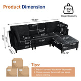 Portaforta 100" Oversized Sectional Couches for Living Room, Modular Sectional Sofa Couch, Modern Linen L Shaped Couch, 4 Seater Convertible Sofa for Living Room Apartment Office, Black Portaforta