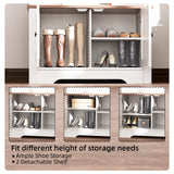 TOOBVEST Hall Tree with Shoe Storage, 5-in-1 Farmhouse Coat Rack with Shoe Bench, Standing Shoe Rack with 3 Hooks for Front Door Entrance Mudroom Entryway Bedroom Hallway Living Room, White and Walnut TOOBVEST