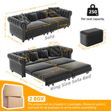 89" Velvet Pull Out Sofa Bed - 3-in-1 Convertible Sleeper Sofa with Ottoman, Button Tufted Chesterfield Sofa, Pull-out King Size Couch Bed, Space Saving for Small Spaces Apartments, Living Room, Grey Justdwells