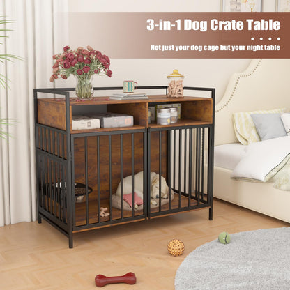 WAYTRIM Large Dog Crate Furniture 42 Inch Dog Crate for XXL/XL up to 80 lb Dogs, 360° & Adjustable Raised Feeder Heavy Duty Dog Crate with Drawers Storage Furniture Indoor, Brown