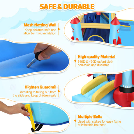 WONFUY Bounce House for Kids 13X11ft Outdoor Indoor Bouncy House with Blower Jumping Castle Water Slide Climbing Wall and Pool Splash, Backyard Fun Rocket Inflatable Slide Bouncer Ages 3-10 Years WONFUY