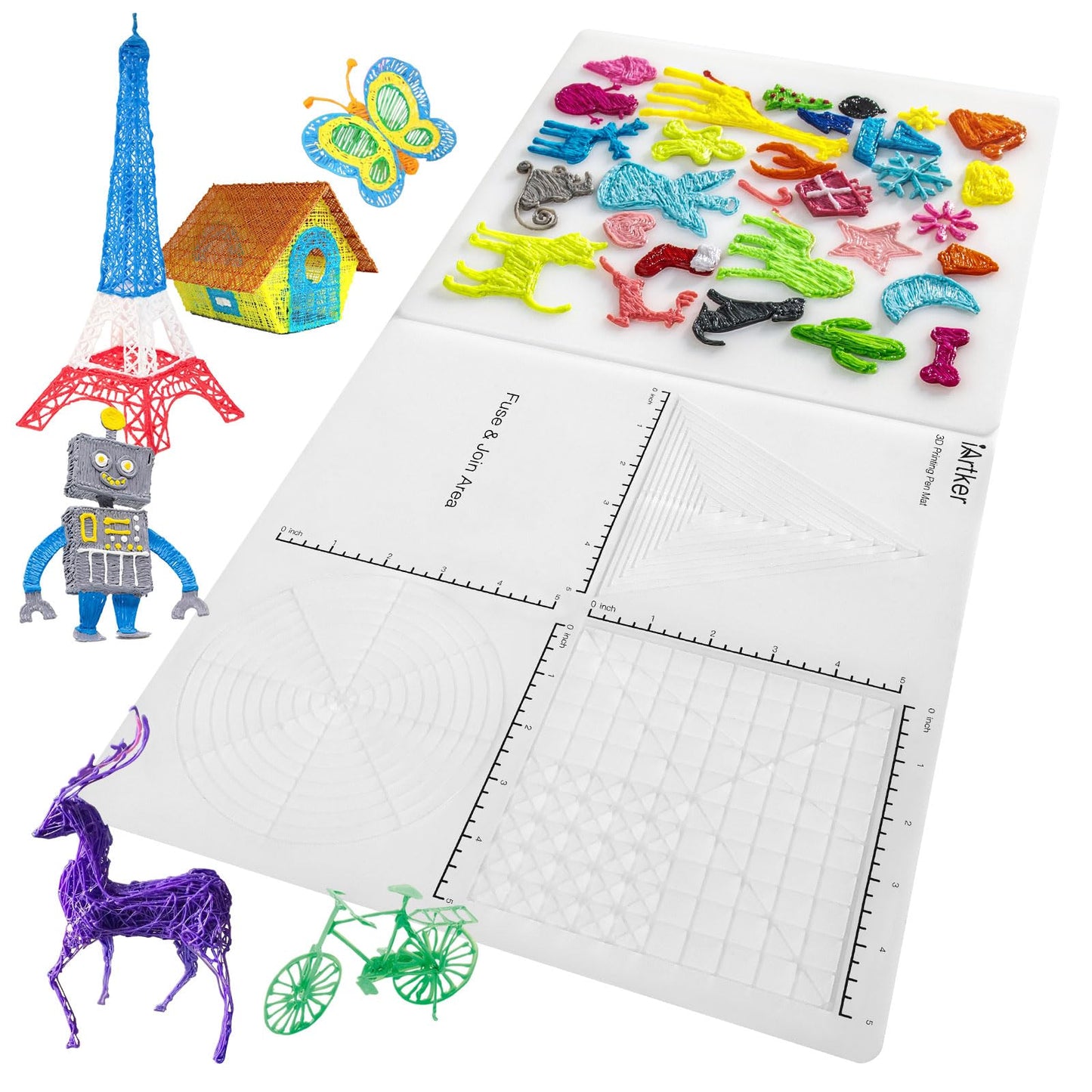 iArtker Transparent 3D Pen Mat, 24" x 12" 3D Printing Pen Mat with 3D Animals, Plants Patterns, Double-Sided with Grooved and Non-Slip Surface, 3D Pen Accessories for Kids, Adults - WoodArtSupply