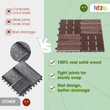 Idzo Interlocking Deck Tiles - 10PCS Waterproof Acacia Wood Patio, Flooring Panels for Both Indoor and Outdoor - Decking Checker Pattern, 12 x 12 x 0.9 Inches, Dark Brown IDZO