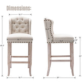 LukeAlon Classic 30" Linen Bar Stools Set of 4, Button Tufted Wingback Tall Bar Chairs with Wooden Legs Farmhouse High Kitchen Stool with Nailhead Trim for Home Breakfast Bar, Beige LukeAlon