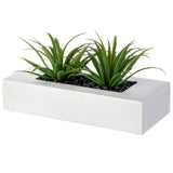 MyGift 10 Inch Artificial Grass Fake Plants in White Rectangular Wood Planter - Faux Plants Indoor for Tabletop Centerpiece Décor MyGift