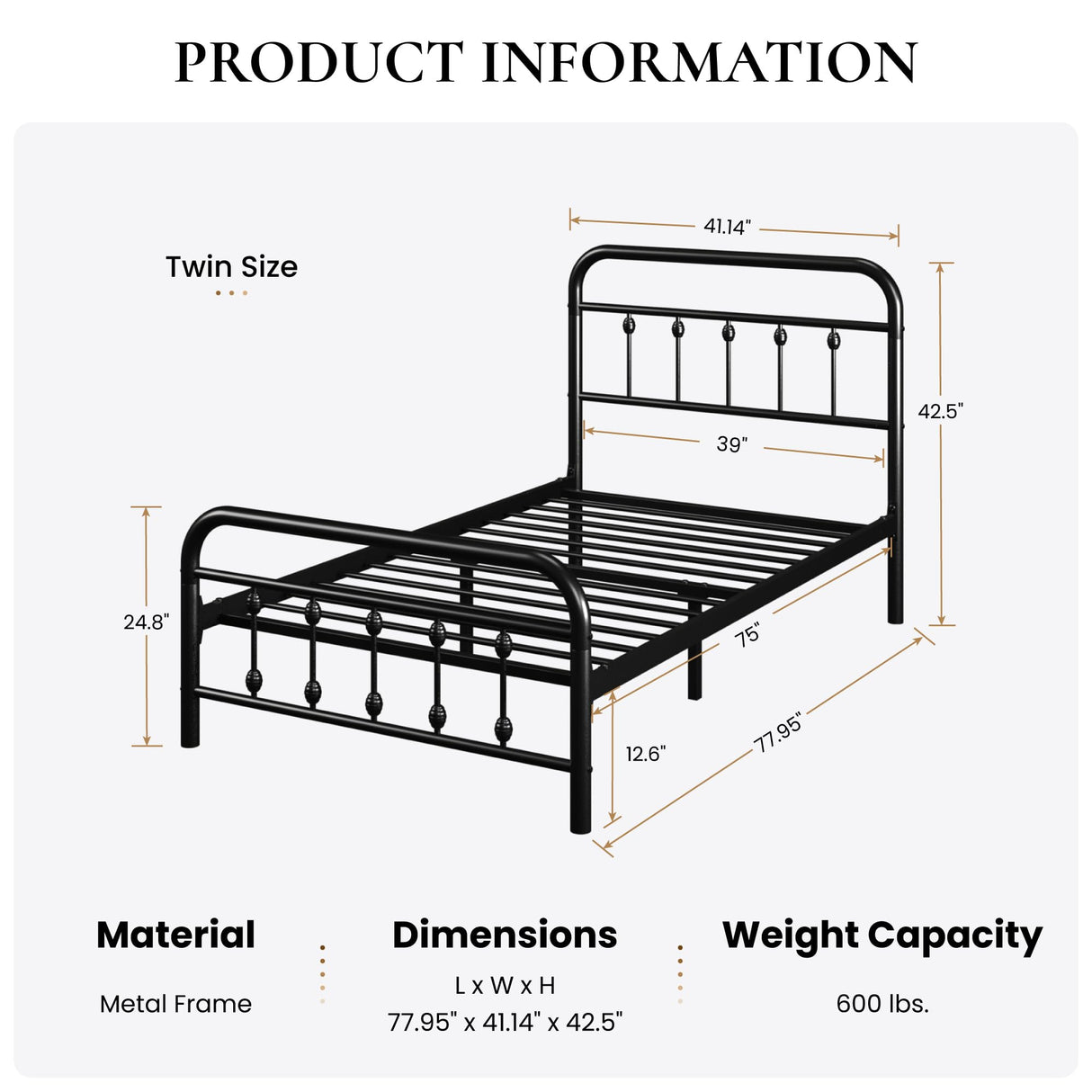 SHA CERLIN Twin Size Metal Platform Bed Frame with Victorian Style Iron-Art Headboard and Footboard, Easy Assembly, Under Bed Storage, No Box Spring Required, Black SHA CERLIN
