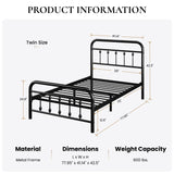 SHA CERLIN Twin Size Metal Platform Bed Frame with Victorian Style Iron-Art Headboard and Footboard, Easy Assembly, Under Bed Storage, No Box Spring Required, Black SHA CERLIN
