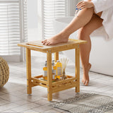 Highpro Bamboo Shower Bench, Shower Benches for Inside Shower with Storage Shelf for Shaving Legs Spa Bathroom, Waterproof Wood Shower Stool Seat Chair for Adults Seniors Women, Non-Slip and Handles Highpro