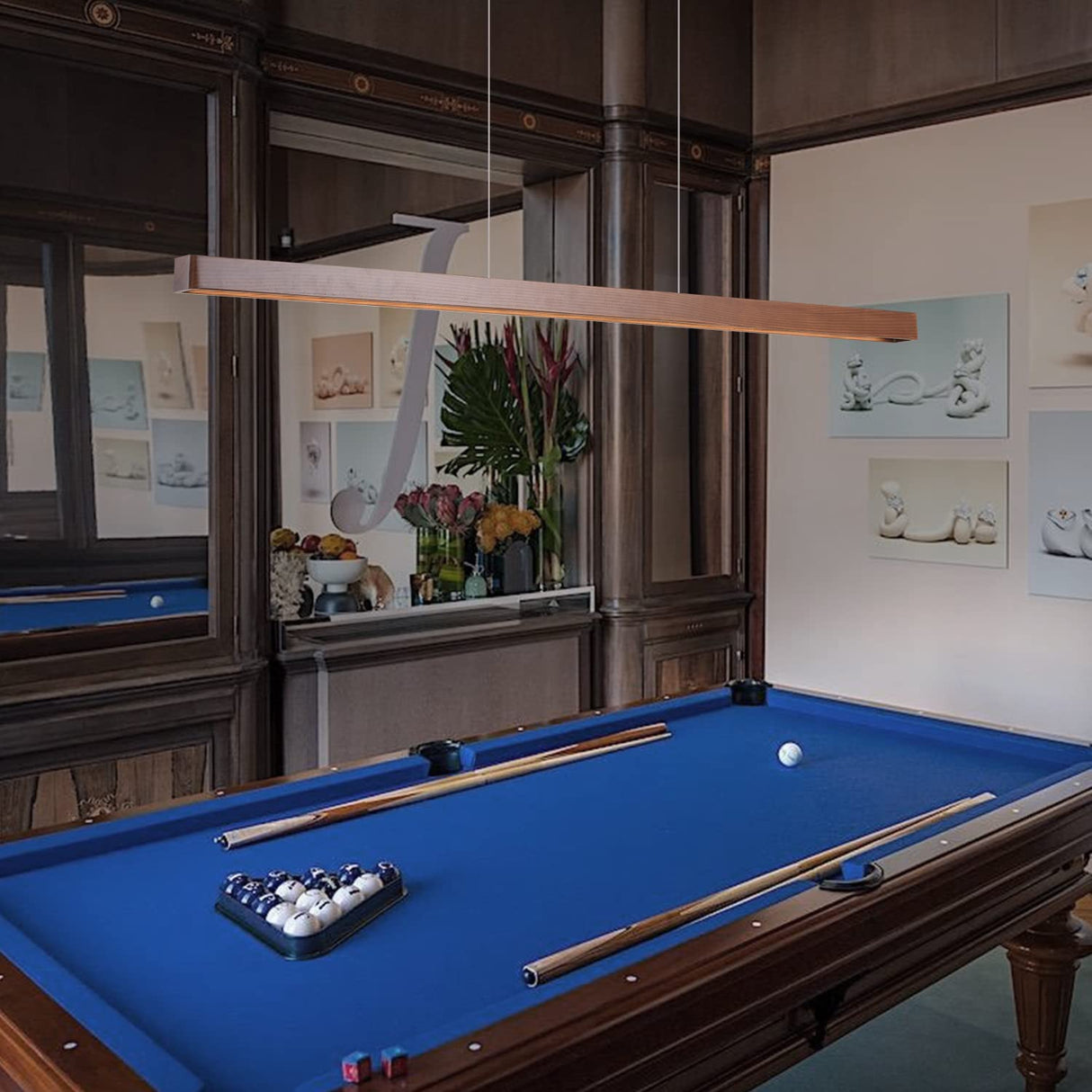 YISDESIGN 71" Wood Linear Pendant Light Wood Linear Dinning Room Light Island Lights LED Dimmable Linear Chandelier 40w for Dining Room Pool Table Walnut Color YISDESIGN