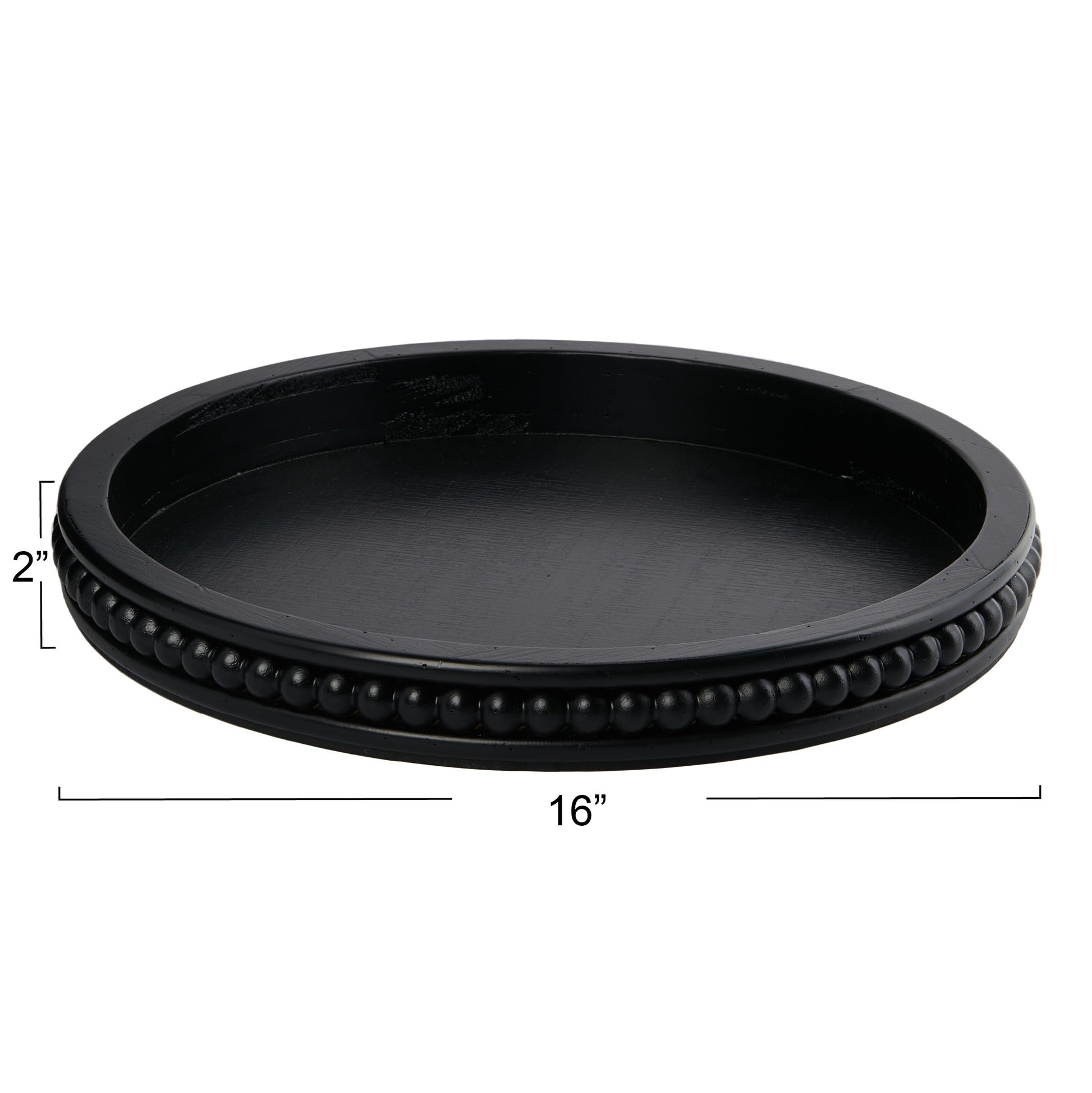 Creative Co-Op Farmhouse Decorative Wood Circle Hobnail Edge, Black Tray - WoodArtSupply