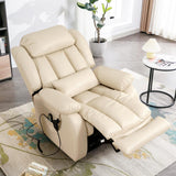 Infinite Position Lay Flat Lift Recliner Chair for Adults, Dual Motor Power Lift Chair for Elderly with Massage & Heating, Extended Footrest, USB Ports, Remote Control & Lumbar Pillow, Leather (Cream) RESTREAL