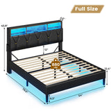 BTHFST Full Size LED Bed Frame with Charging Station & Stylish Storage Headboard in Black PU BTHFST