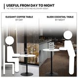 MoNiBloom Pub Round Table White Wood Texture Top with Metal Base and with Adjustable Height, 23.5" Diameter Modern Cocktail Bistro Table for Dining Bistro Cafe Home Bar (White) MoNiBloom