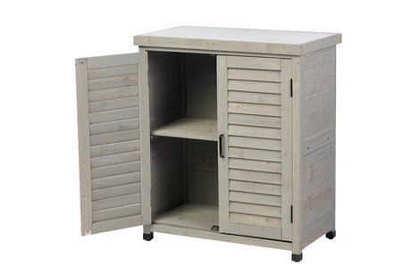 KEIKI Outdoor Potting Bench with Storage Cabinet & Metal Table Top, Weatherproof Garden Workstation, Hemlock Wood KEIKI