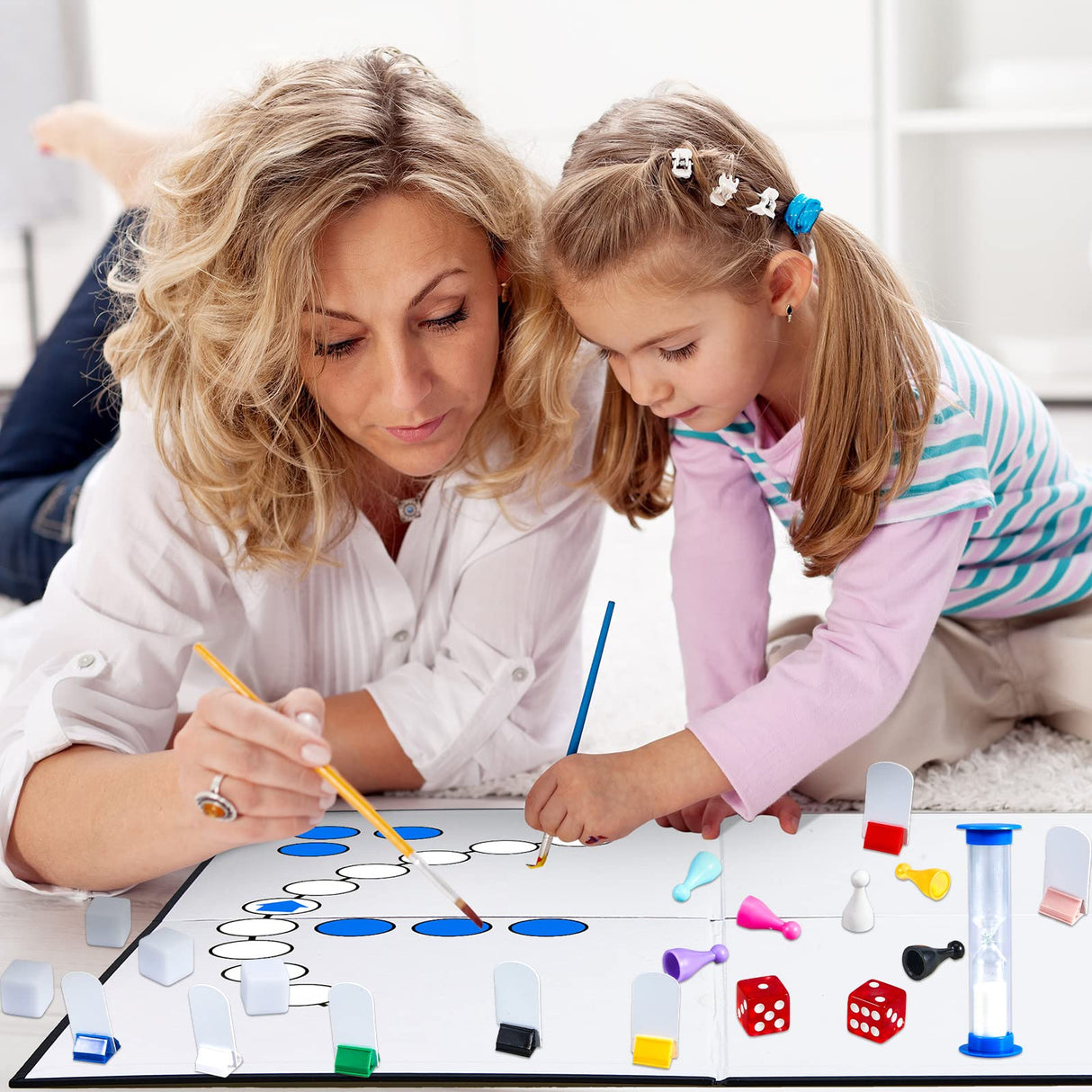 Deekin 131 Pcs DIY Create Your Own Board Game Kit with Blank Playing Cards, Foldable Blank Game Board, Dice, Pieces, Playing Card Stands, Rule Sheet, Sand Time Deekin