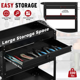 Granper 3 Tier Rolling Storage Cart, Heavy Duty Utility Industrial Service Cart on Wheels, Metal Tool Cart with Locked Drawers, Ideal for Garage, Warehouse and Repair Shop（Black） Granper