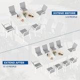 11-Piece Aluminum Outdoor Patio Dining Sets with Fully Assembled Dining Chair，91.3"L×39.4"W Expandable Patio Table and Chairs Set for 10, Stackable Chairs with Quick-Drying Fabric for Outdoor, White Wisteria Lane