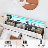 Fameill Queen Size Bed Frame with Storage Headboard and 3 Drawers,Upholstered Platform Bed with Charging Station,Queen Bed Frame with LED Lights,No Box Spring,Beige Fameill