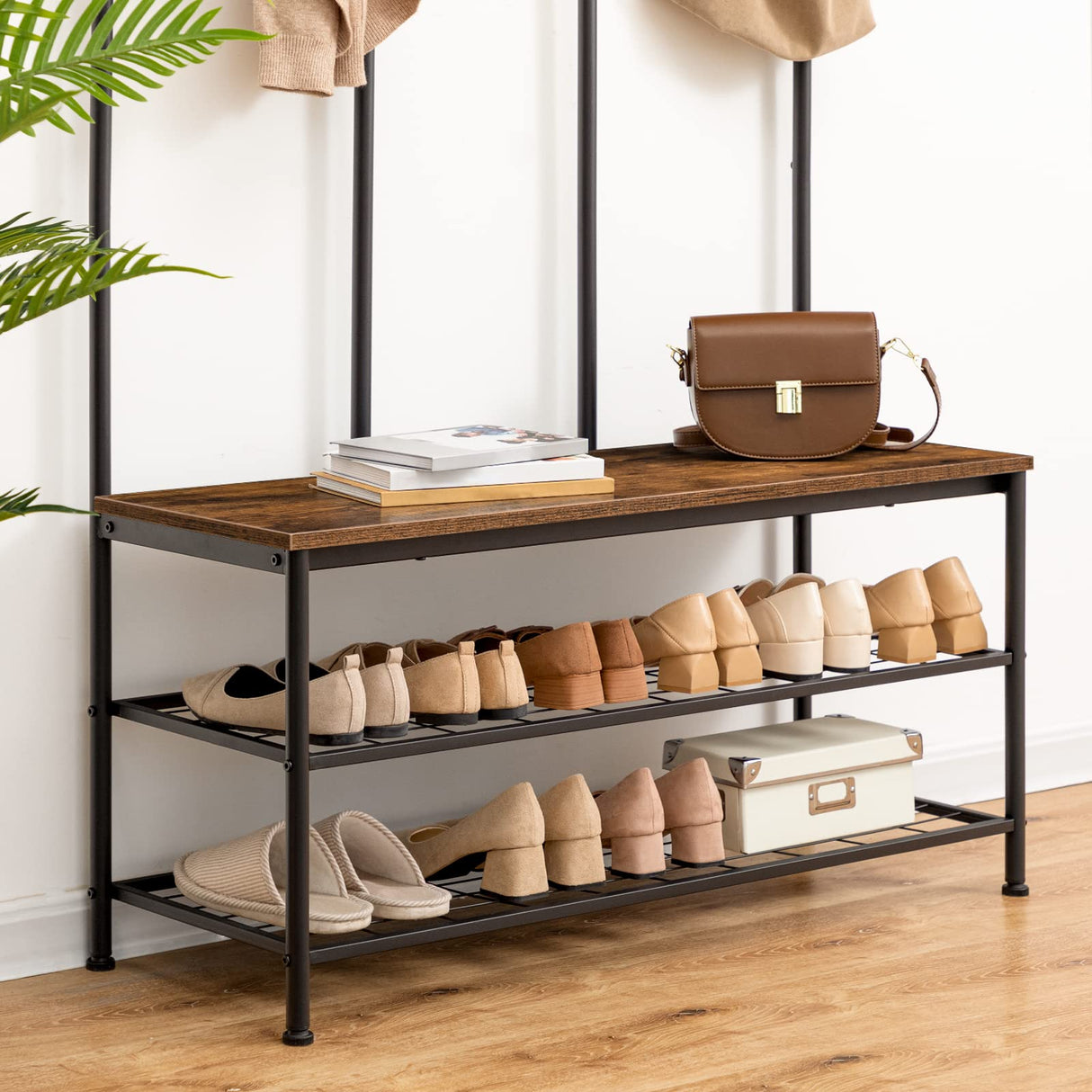 HOOBRO Hall Tree with Bench, Entryway Bench with Coat Rack, Mud Room Bench with 12 Double Hooks and Storage Bench, Coat Tree, Shoe Rack Organizer, for Foyer, Front Door, Rustic Brown BF05MT01 HOOBRO