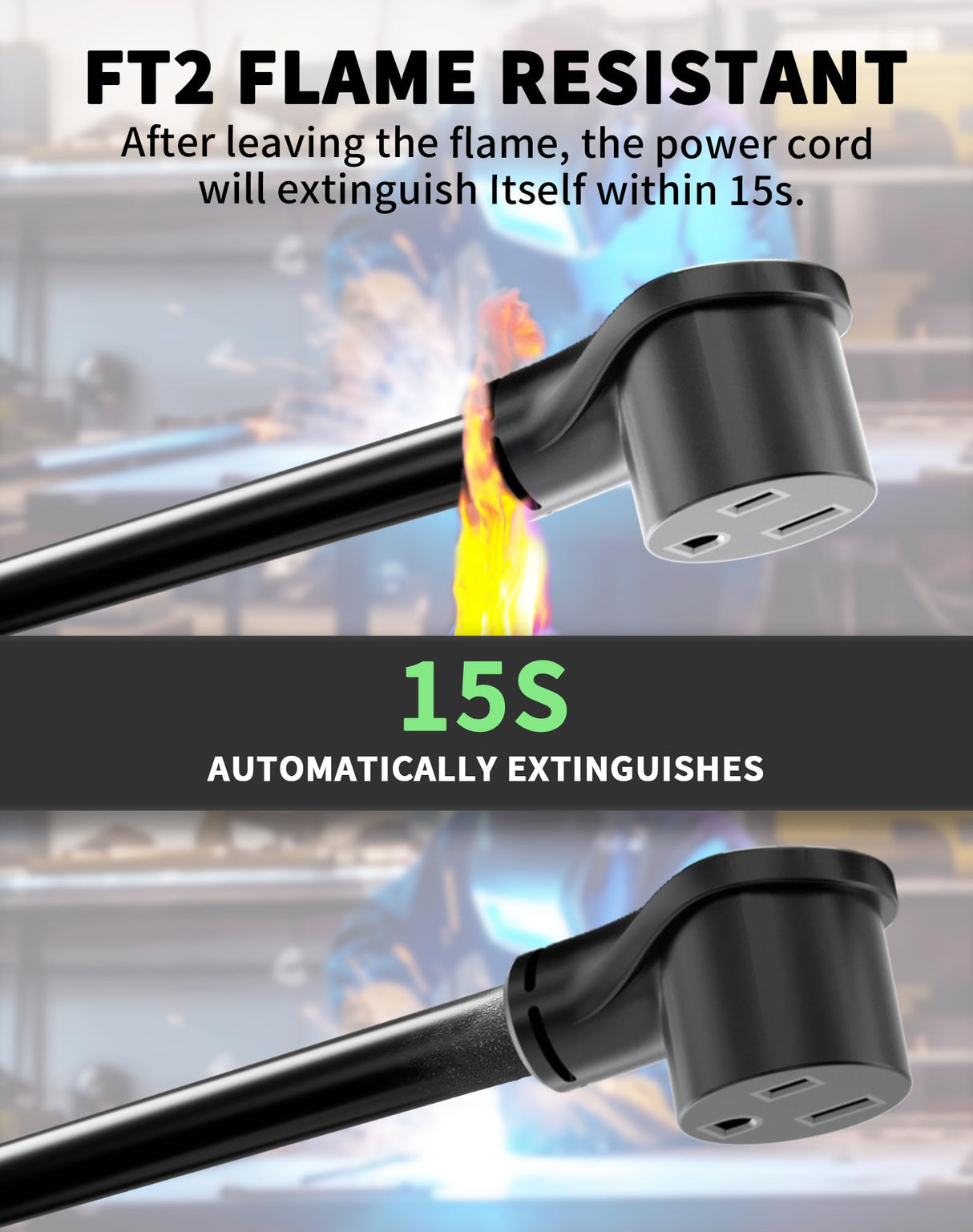 POWGRN 30 AMP 50ft Welder Extension Cord Outdoor 10 Gauge, 250V NEMA 6-50 Heavy Duty Welding Cord 3 Prong, 10AWG SJTW Black, ETL POWGRN