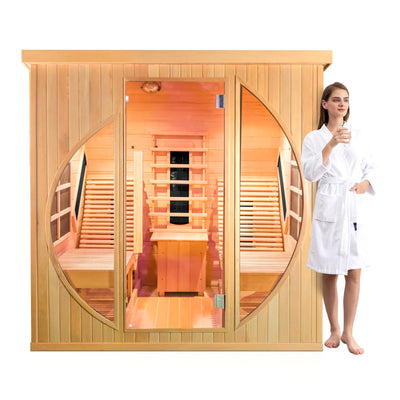 ZONEMEL Full Spectrum Infrared 2 Person Wooden Sauna Room with Recliner, Canadian Hemlock Luxury Indoor Sauna with 10 Heaters, Oxygen Bar, 3400 Watt, Infrared Therapy Wood Dry Heat Sauna, 220V