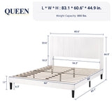 Allewie Queen Platform Bed Frame/Velvet Upholstered Bed Frame with Vertical Channel Tufted Headboard/Strong Wooden Slats/Mattress Foundation/Box Spring Optional/Easy Assembly/White Allewie