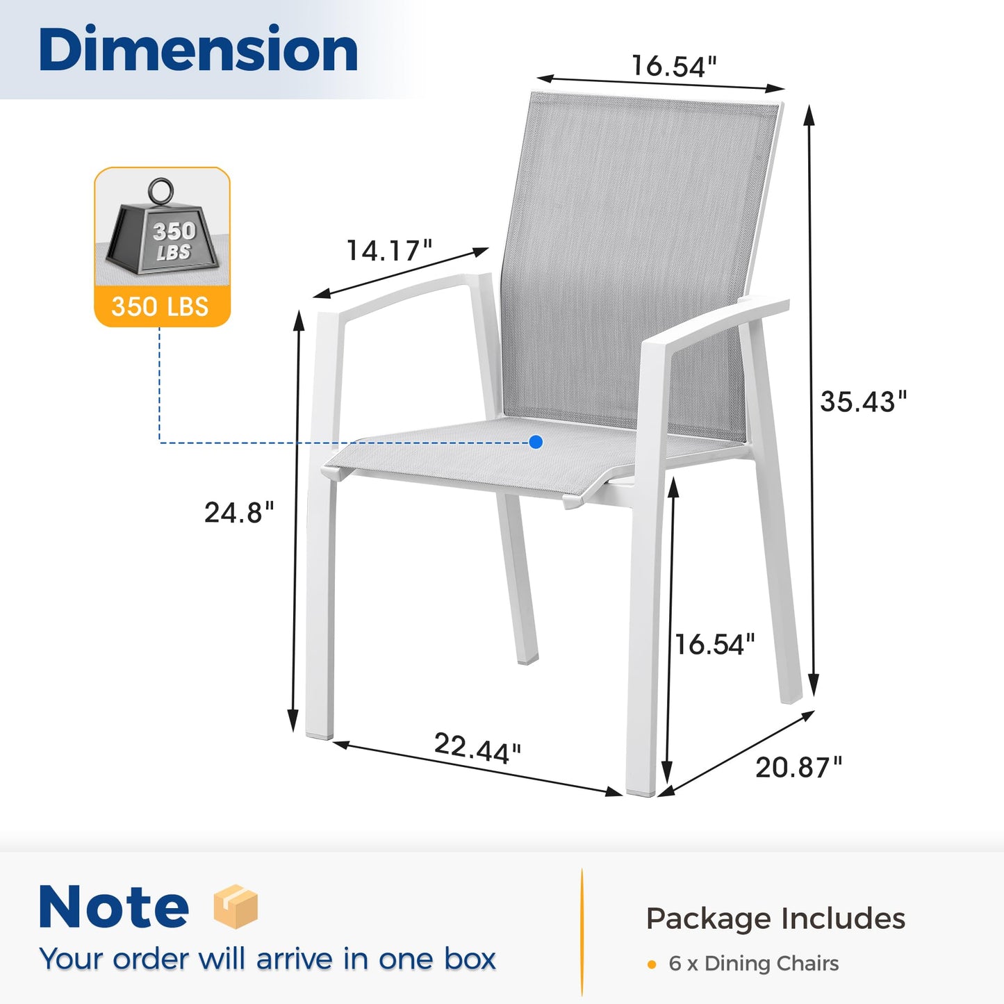 Wisteria Lane Patio Chairs Set of 6, Heavy Duty Aluminum Outdoor Dining Chairs with Breathable Quick Drying Textilene Fabric, Metal Stackable Outdoor Patio Furniture for Lawn Balcony Outside - WoodArtSupply